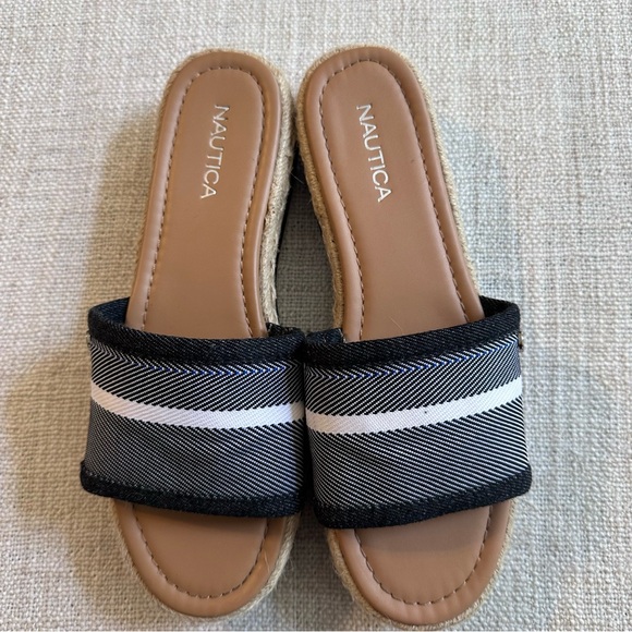 NAUTICA Tidegate Black White Stripe Espadrille Slides Slip On Sandals Womens 8.5 - Picture 7 of 15